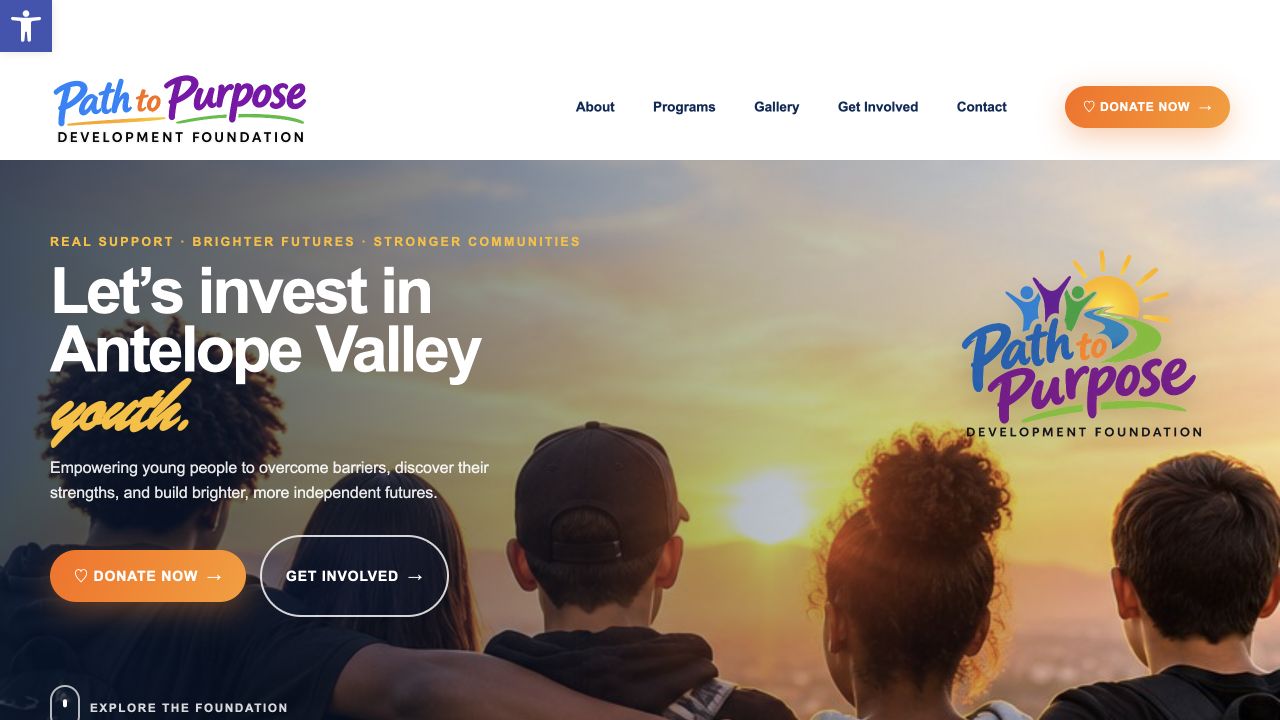 Path to Purpose Development Foundation website and youth program preview